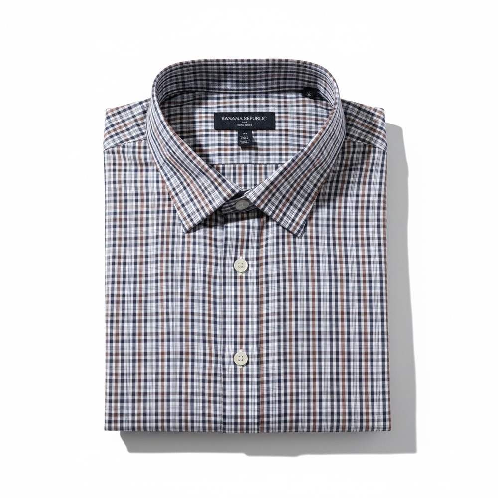 Banana Republic Men's Plaid Shirt - Blue and Brown